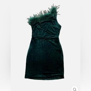 Women's Velvet One Shoulder Mini Dress In Hunter Green